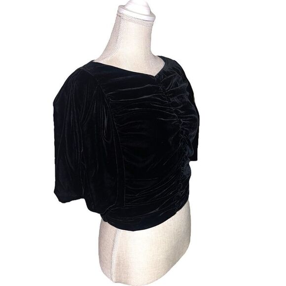 Zara Bloggers Favorite Black Velvet Ruched Ballon Sleeve Top - Picture 7 of 14